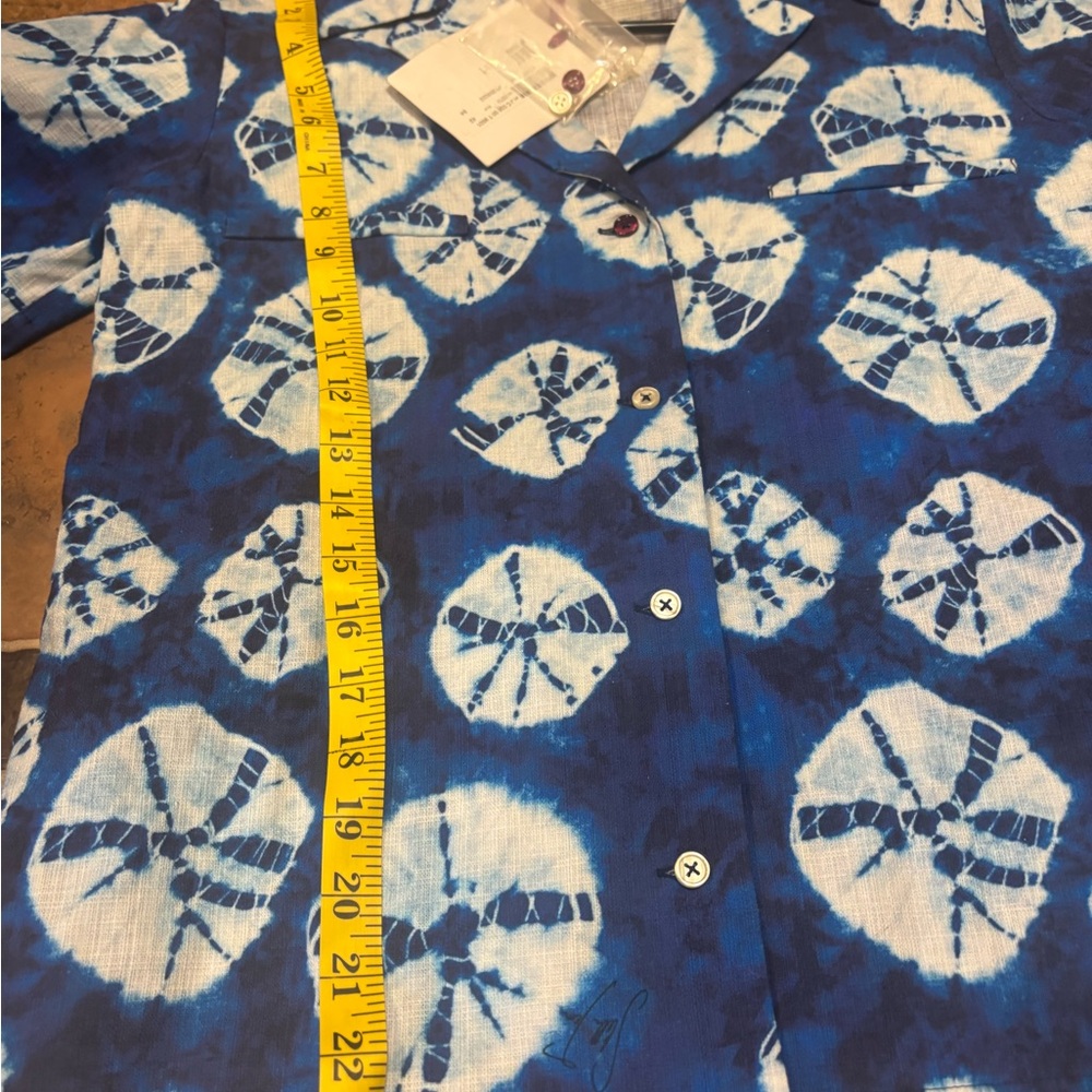 NWT Stella Jean Strata Blue Shibori Print Cotton Camp Shirt IT 42 US M - Picture 10 of 10